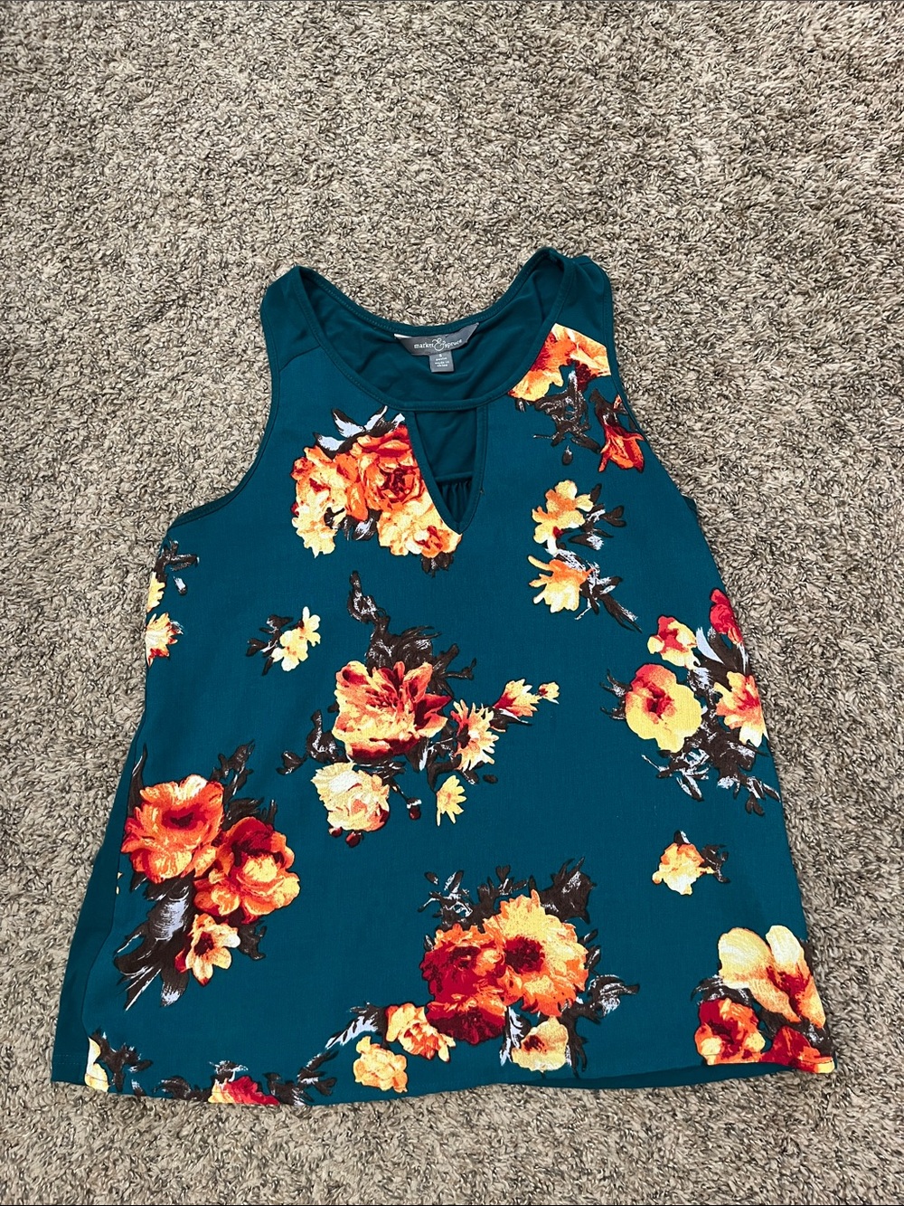 ☀️ Market & Spruce Teal Floral Keyhole Tank with Yellow & Orange Blooms